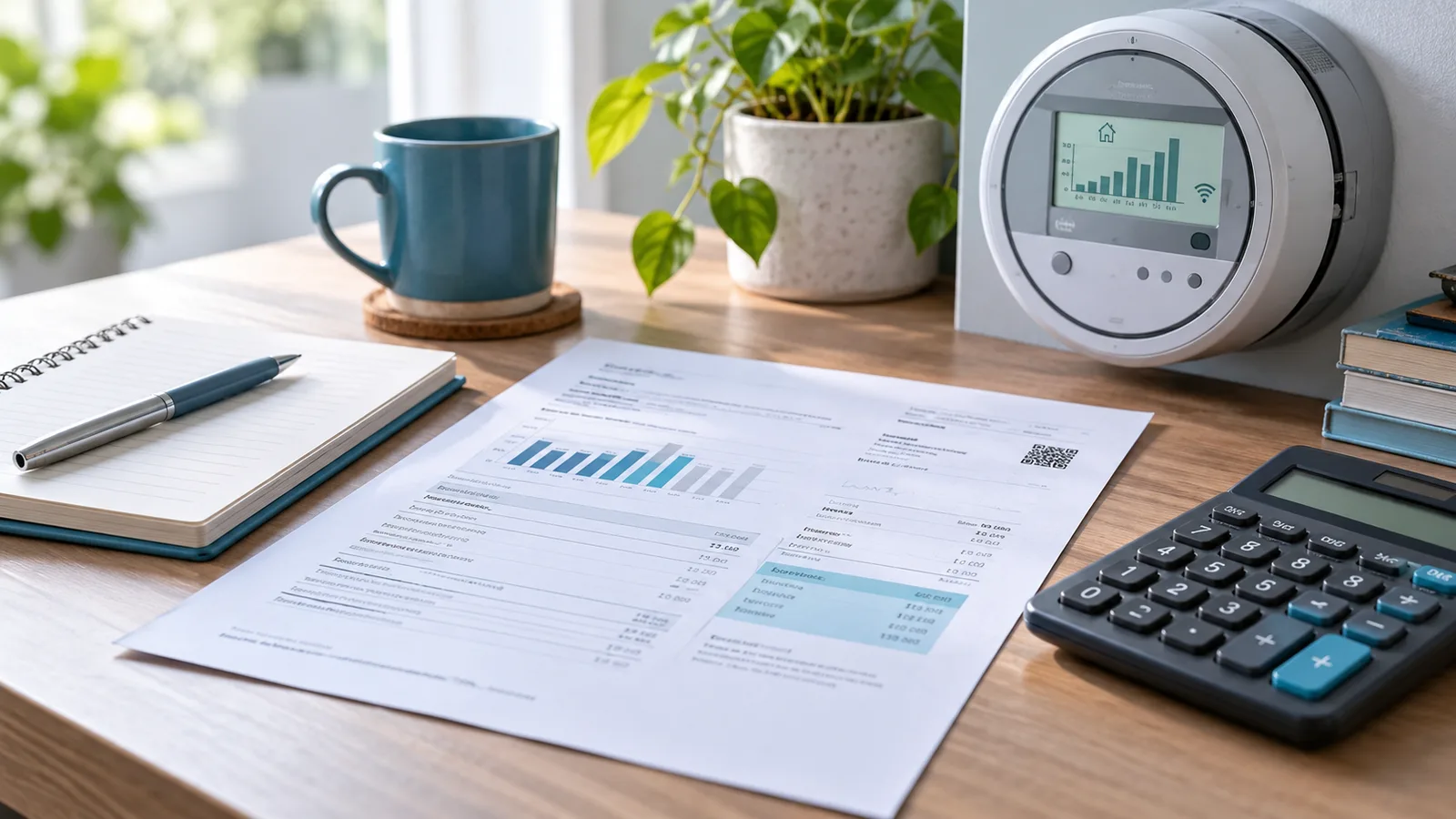 Electricity bill and smart meter illustrating household energy charges
